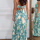 Floral Print Spaghetti Strap Ring Decor V Neck Dress Casual Waist Hollow Out Vacation Maxi Dress