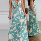 Floral Print Spaghetti Strap Ring Decor V Neck Dress Casual Waist Hollow Out Vacation Maxi Dress