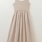 Beige Scoop Neck Ribbed Bodice Pleated Sleeveless Long Dress