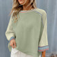 Meadow Mist Green Waffle Knit Wide Bracelet Sleeve Patchwork Raglan Top