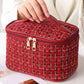 Fiery Red Plaid Zipper Large Cosmetic Bag with Handle