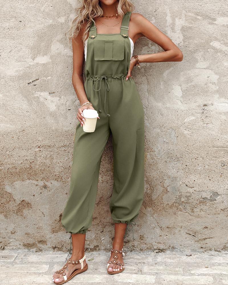 Pocket Design Drawstring Suspender Jumpsuit