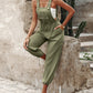 Pocket Design Drawstring Suspender Jumpsuit