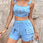 Snap Button Pocket Design Cami Top & Zipper Design Shorts Set