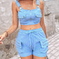 Snap Button Pocket Design Cami Top & Zipper Design Shorts Set