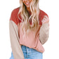 Fiery Red Color Block Long Sleeve Ribbed Loose Top