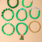 Green St Patricks Shamrock Letter Beaded Multi Layer Bracelet Set