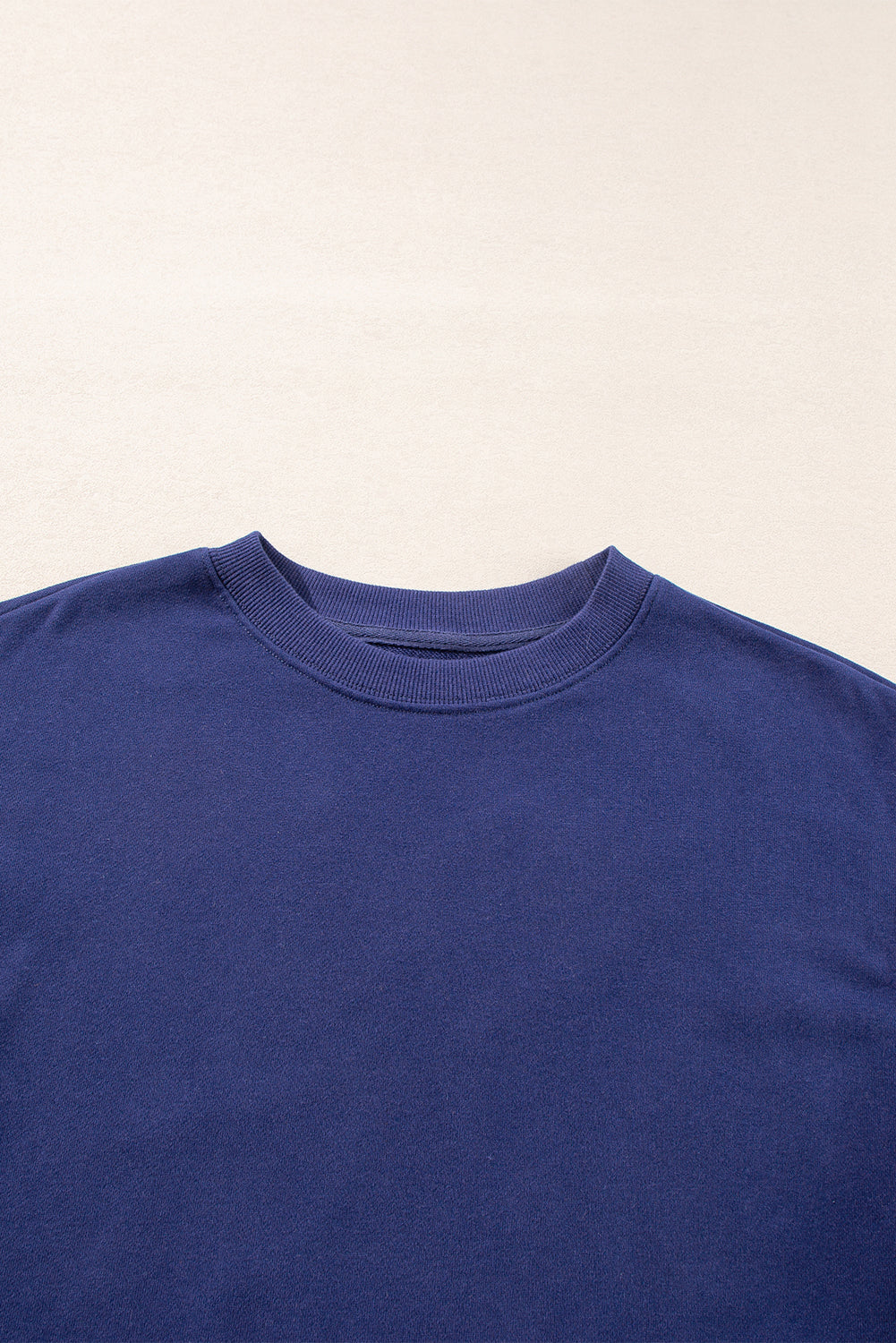 Navy Blue Plain Drop Shoulder Crewneck Pullover Sweatshirt