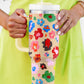 Khaki Flower Print Large Portable Cup with Handle 40OZ