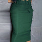 Ruffles Hem Mid Calf Slim Fit High Waist Pencil Skirt Elegant Skirt