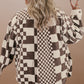 Brown Color Block Checkered Print Corduroy Plus Size Shacket