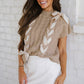 Simply Taupe Cable Knit Colorblock Satin Bowknot Short Sleeve Sweater