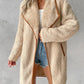 Contrast Binding Lapel Teddy Coat Open Front Longline Winter Outwear Jackets with Pockets