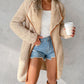 Contrast Binding Lapel Teddy Coat Open Front Longline Winter Outwear Jackets with Pockets