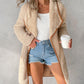 Contrast Binding Lapel Teddy Coat Open Front Longline Winter Outwear Jackets with Pockets