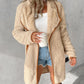 Contrast Binding Lapel Teddy Coat Open Front Longline Winter Outwear Jackets with Pockets