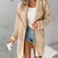 Contrast Binding Lapel Teddy Coat Open Front Longline Winter Outwear Jackets with Pockets