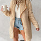 Contrast Binding Lapel Teddy Coat Open Front Longline Winter Outwear Jackets with Pockets