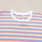 Pink Stripe Rainbow Tee Tasseled String Wide Leg Pants Set