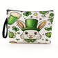 Green St Patricks Pattern Print Zipper Wristlet Canvas Makeup Bag