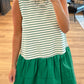 Green Stripe Woven Ruffled Sleeveless Mini Dress