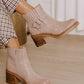 Beige Ring Linked Zipper Chunky Heel Ankle Boots