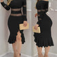 Sheer Mesh Patch Ruffles Bodycon Dress