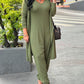 2PCS V Neck Sleeveless Jumpsuit & Open Front Longline Cardigan Coat Set