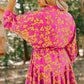 Pink Floral Print Drawstring Tunic Flowy Short Dress