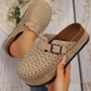 Parchment Rivet Buckle Closed Toe Platform Slippers