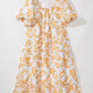 Apricot Floral Print Puff Short Sleeve Resort Plus Size Maxi Dress