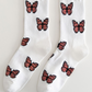 White Butterfly Pattern Ribbed Edge Soft Crew Socks