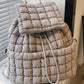 Medium Grey Solid Flapped Quilted Puffer Backpack