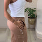 Contrast Binding Ribbed Tank Top & Drawstring Cargo Pants Set