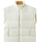 Beige  Zipper Stand Neck Oversized Puffer Vest