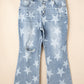 Sky Blue Star Printed Multi Buttons Slit Knee Destroyed Plus Size Jeans