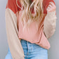 Fiery Red Color Block Long Sleeve Ribbed Loose Top