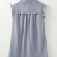 Blue Stripe Frilled Sleeveless Collar Front Pocket Button Up Mini Dress