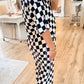 Black Checkered Print Half Sleeve Tunic Top and Flared Pants Set