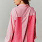 Peach Blossom Two Tone Contrast Waffle Knit Buttoned Loose Shacket