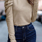 Khaki Buttoned Puff Long Sleeve Sheath Top