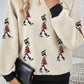 Jet Stream Sequin Nutcracker Patched Colorblock Trim Long Sleeve Textured Top