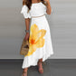 2 Piece Floral Print Contrast Lace Off Shoulder Ruffle Hem Top Dip Hrm Skirt Vacation Skirt Set