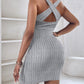 Chain Decor Criss Cross Ribbed Bodycon Dress