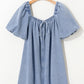 Myosotis Bubble Sleeve Square Neck Denim Babydoll Dress