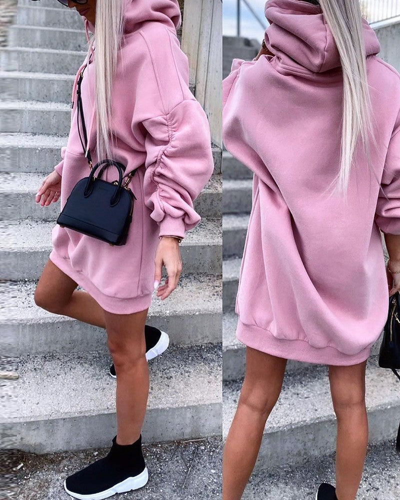 Ruched Long Sleeve Hooded Sweatshirt Dess