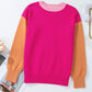 Bonbon Three Tone Contrast Round Neck Loose Sweater