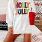 White Oversized Christmas Sequined HOLLY JOLLY Corded Crewneck Sweatshirt