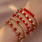 Fiery Red Heart Shape Plated Beaded Elastic Bracelet Set