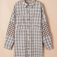 White Stripe Plus Size Plaid Buttoned Raw Hem Tunic Shirt Dress